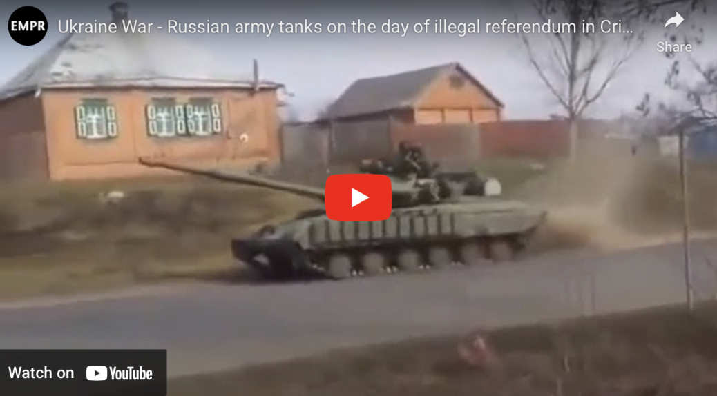 Russian tanks in Ukraine in the day of Crimean illegal referendum