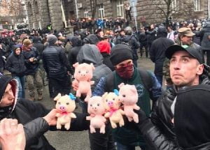 Toy pigs against curruption in Ukraine defense sector