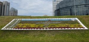 Kyiv outdoor floral instalations dedicated to patriotic themes or the Russian-Ukrainian war