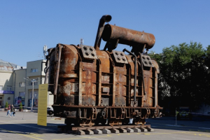 A destroyed transformer from one of Ukraine’s thermal power plants, ruined by Russia, has been put on public display